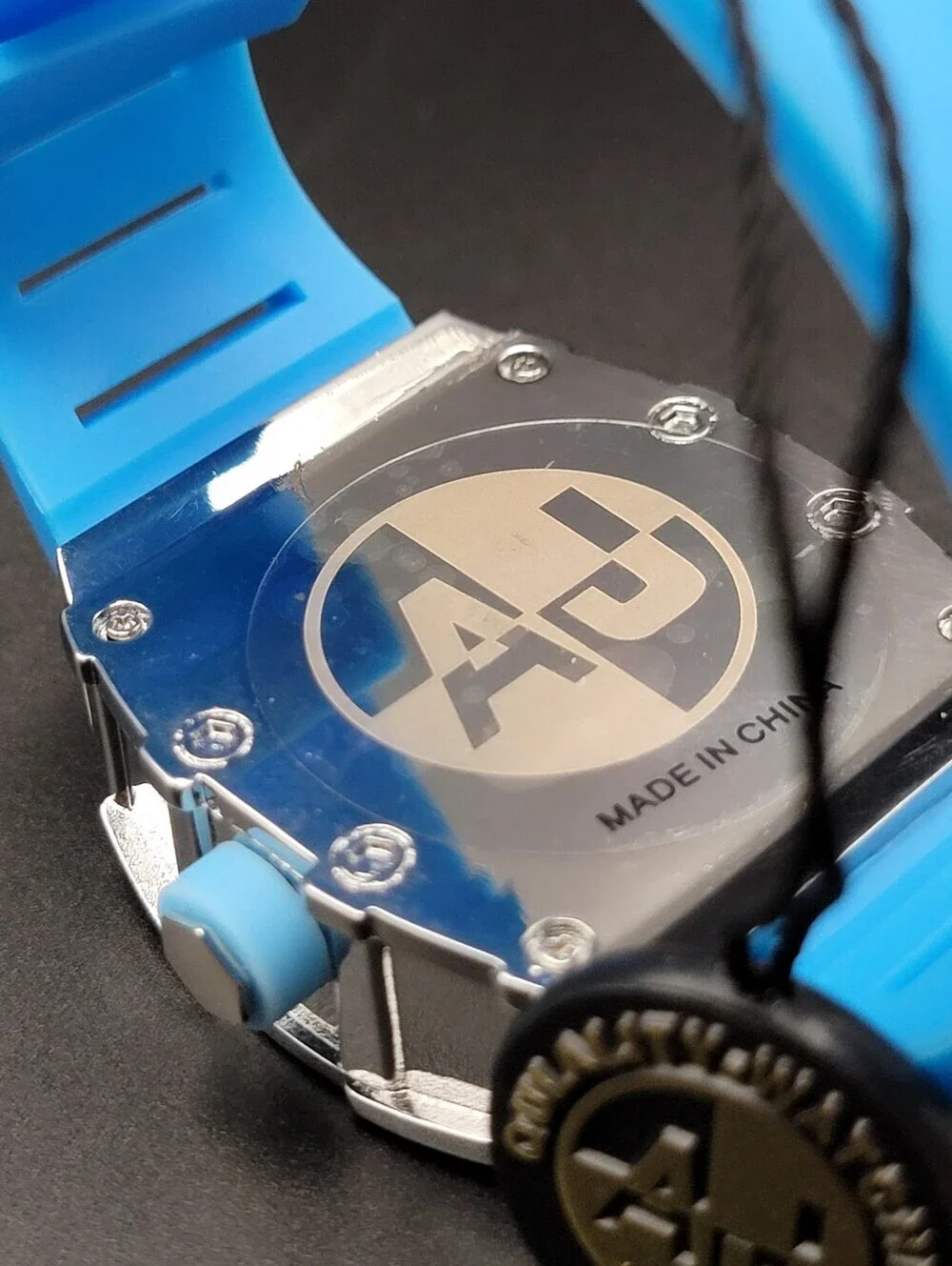 NWT Mens AJ Brand Blue Skeleton Diamond Style 41.5mm Watch Silicone Band w/Date